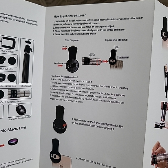 Cell Phone Camera Lens Wide Angle & Macro + Fisheye + Telephoto Lens Mini Tripod - Picture 8 of 12